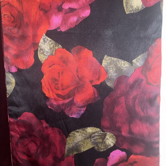 Red Rose & Burgundy Velvet Women's Scarf  Romantic Old World Style 55L X 10 1/4W - Picture 9 of 16